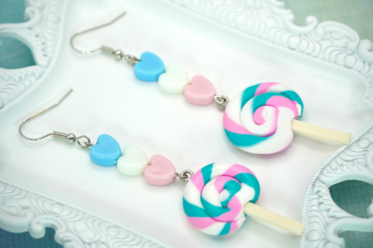 Trans Pride Heart Lollipop Earrings
