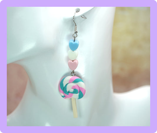 Trans Pride Heart Lollipop Earrings