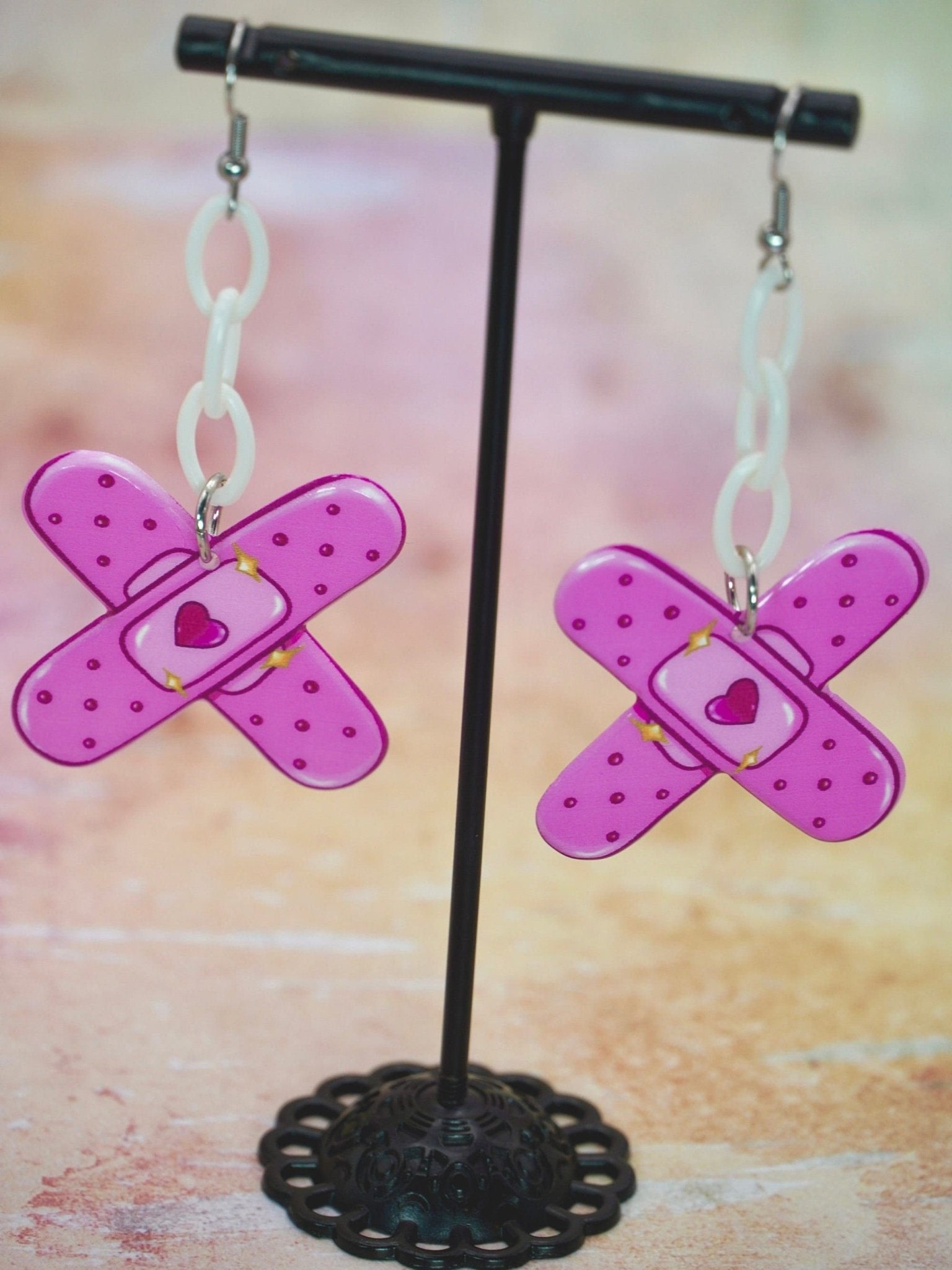 Cute Pink Bandage Dangle Earrings, Gift for Nurses, Gift for Teachers, Teacher Earrings, Nurse Earrings, Hospital Worker Gift - Dekowaii Jewelry Company