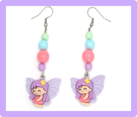 Fairy Earrings with Pastel Beads, Fairycore Earrings, Lightweight Fairy Earrings - Dekowaii Jewelry Company