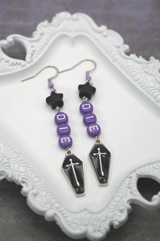 Goth “DIE” Coffin Earrings, Pastel Goth Style - Dekowaii Jewelry Company