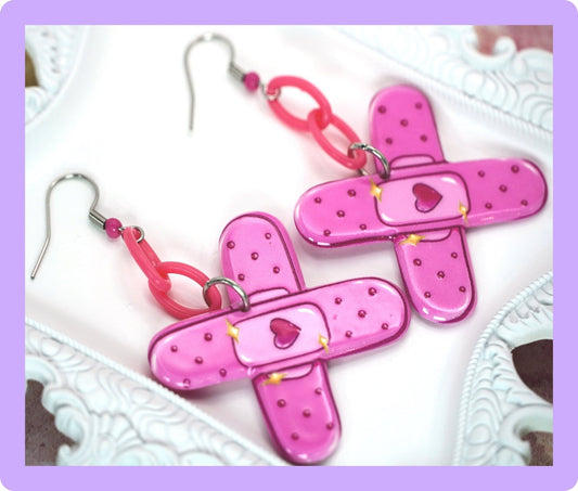 Kawaii Pink Acrylic Bandage Earrings - Dekowaii Jewelry Company