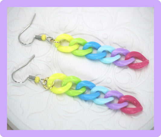 Rainbow Gradient Chain Earrings, Perfect for LGBTQ Pride Month 2024 - Dekowaii Jewelry Company