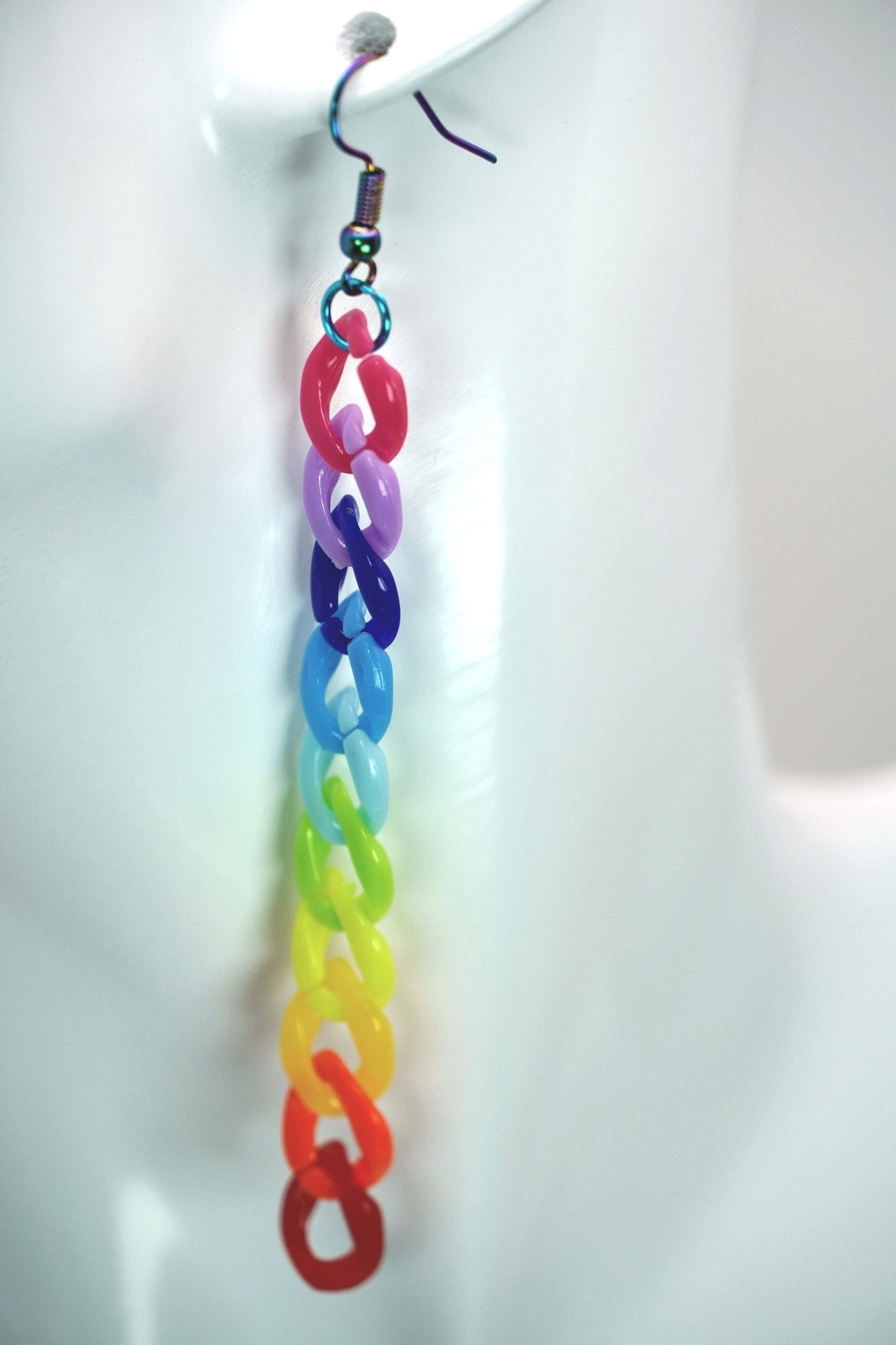 Rainbow Pride Earrings, LGBTQ Pride Acrylic Chain Dangle Earrings, Extra Long Drop Shoulder Duster Earrings, Pride Month Gift Ideas - Dekowaii Jewelry Company