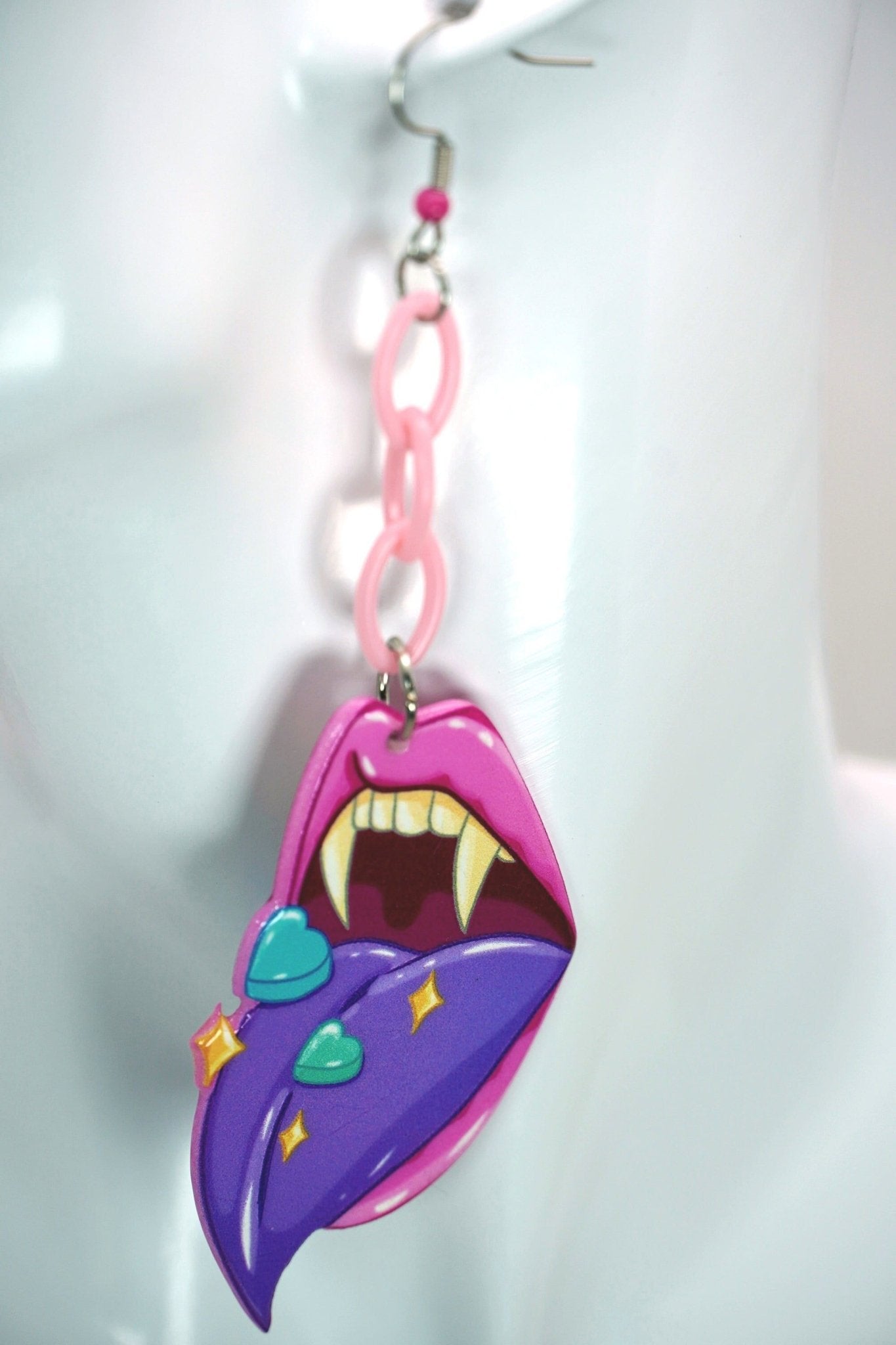 Vampire Mouth with Candy Pills Earrings, y2k Earrings, Neon Rave, Pastel Goth Harajuku Style - Dekowaii Jewelry Company
