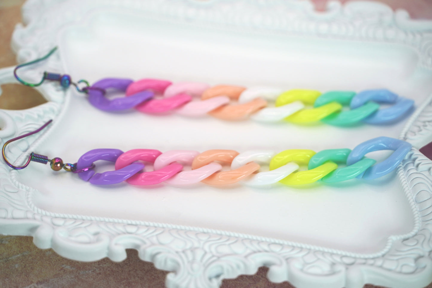 Rainbowcore Pastel Earrings, Chain Drop Earrings, LGBTQ Pride Jewelry