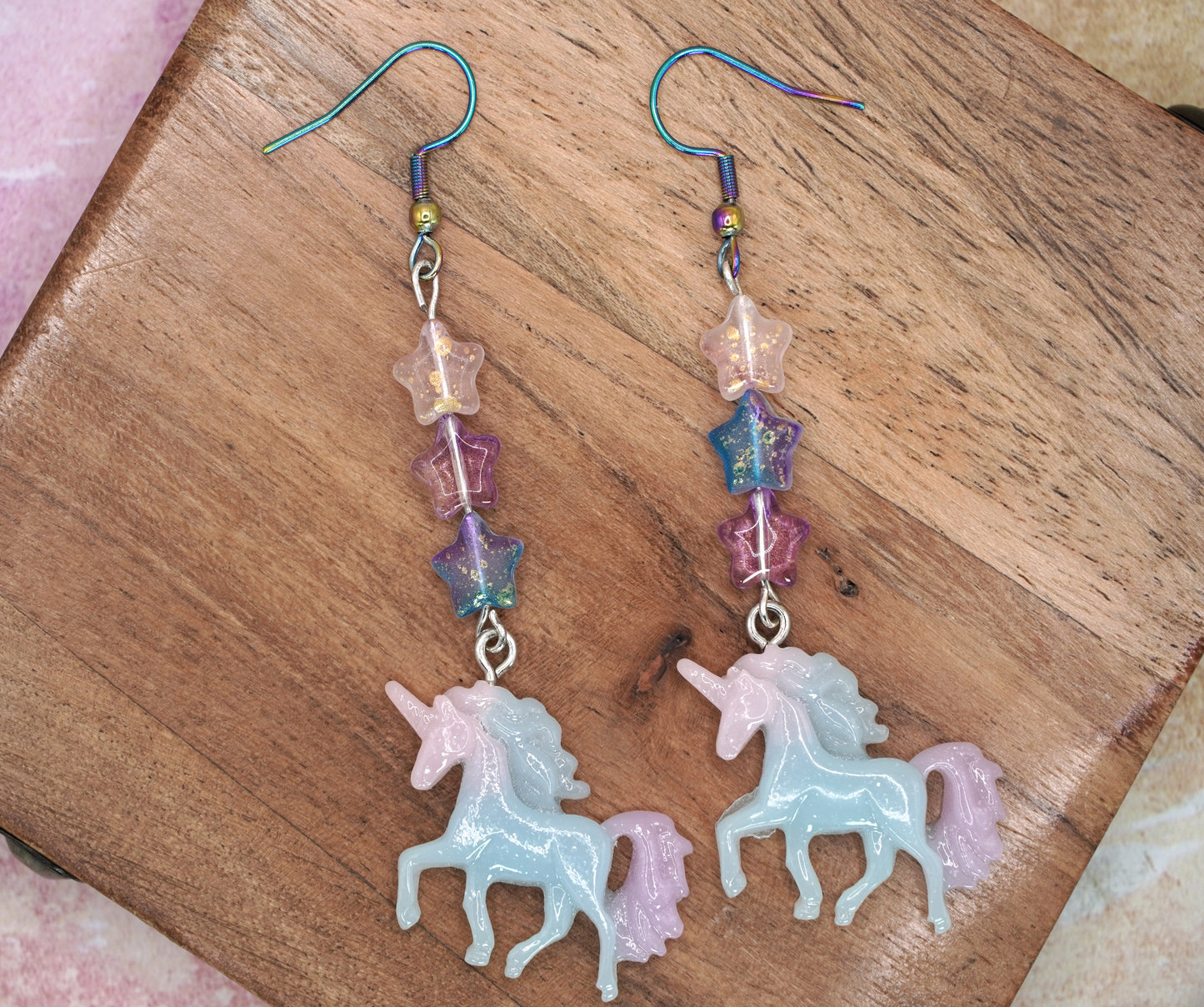 Unicorn Fairycore Earrings, Mystical Rainbow Dangles, Enchanted Forest Jewelry, Fairy Gift