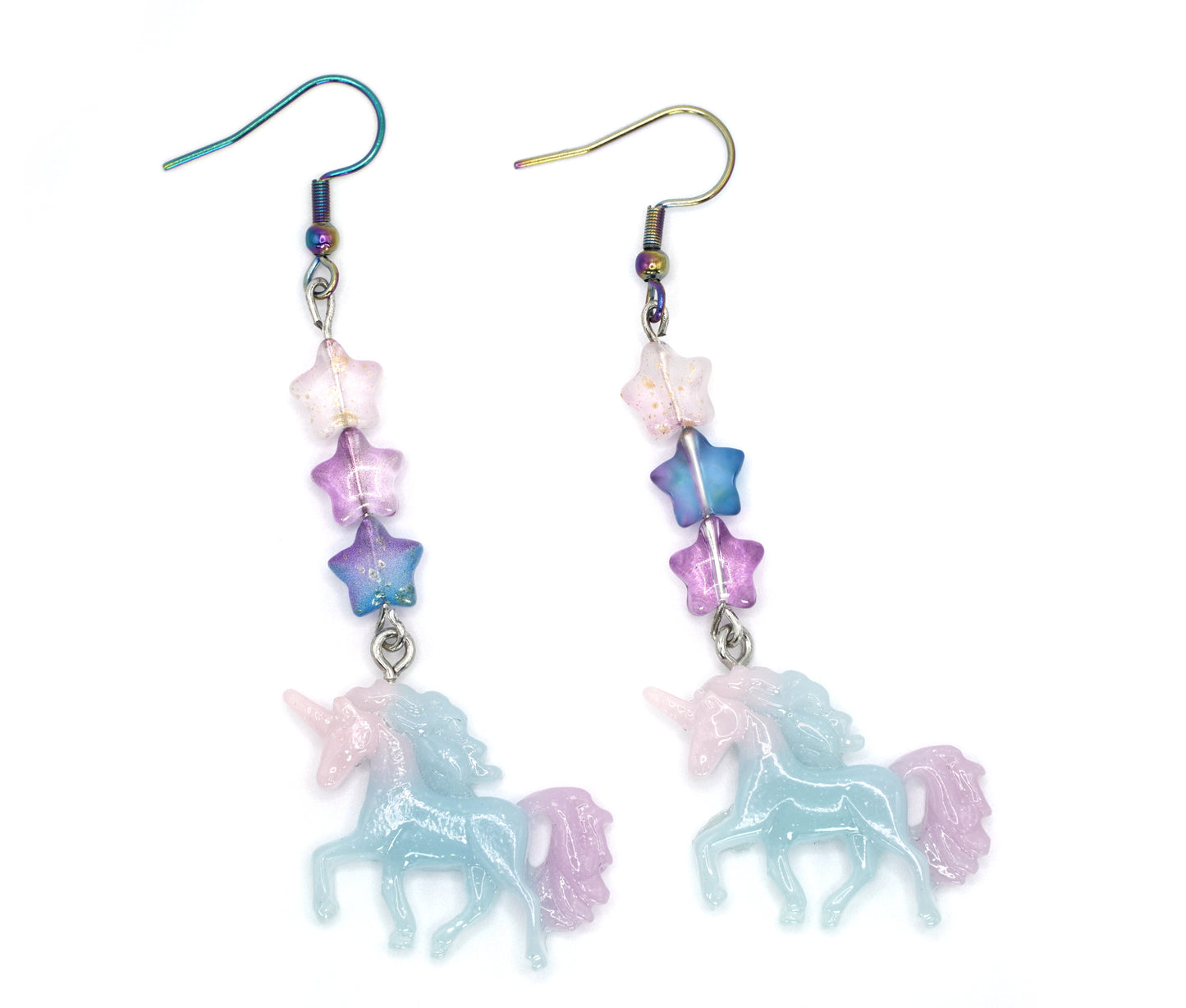 Unicorn Fairycore Earrings, Mystical Rainbow Dangles, Enchanted Forest Jewelry, Fairy Gift