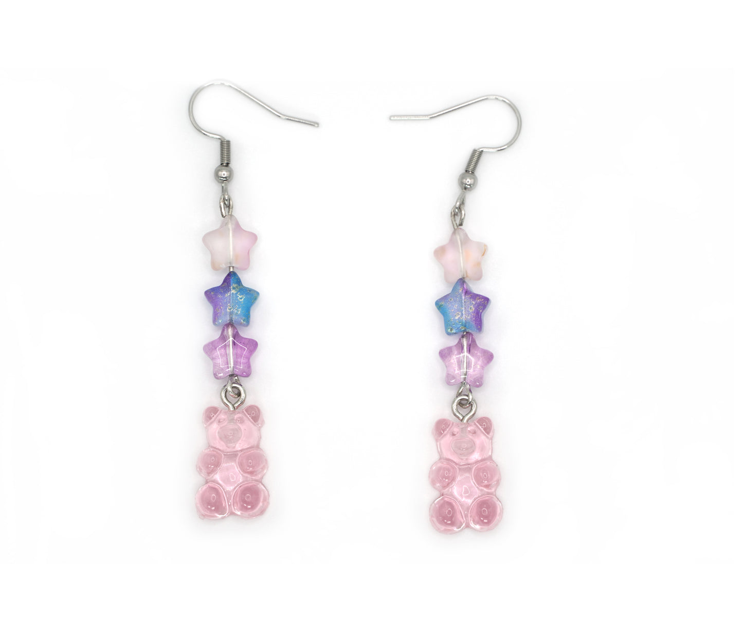 Pink Gummy Bear Earrings, Czech Glass Beads, Kawaii Candy Earrings