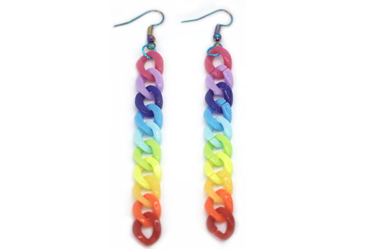 Rainbow Chain Earrings, LGBTQ Pride Jewelry, Acrylic Dangle Earrings