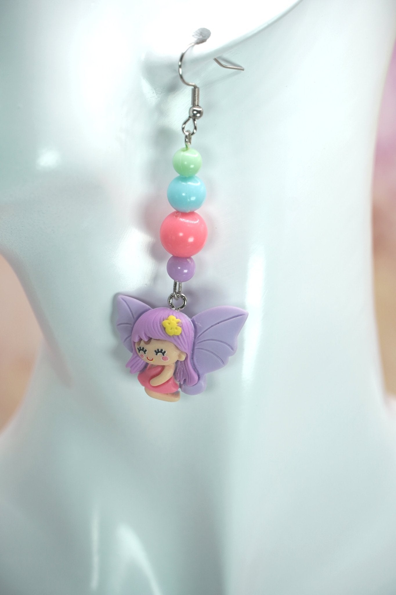 Fairy Earrings with Pastel Beads, Fairycore Earrings, Lightweight Fairy Earrings - Dekowaii Jewelry Company