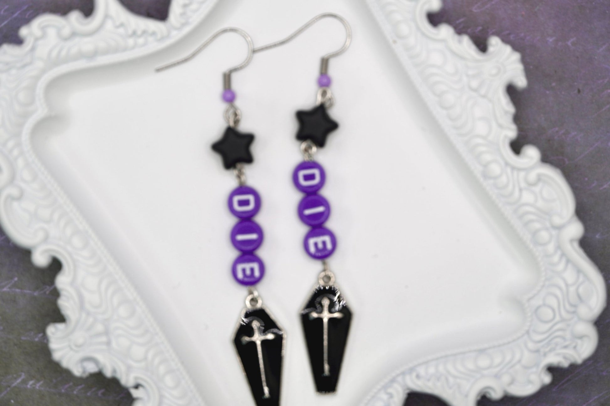 Goth “DIE” Coffin Earrings, Pastel Goth Style - Dekowaii Jewelry Company