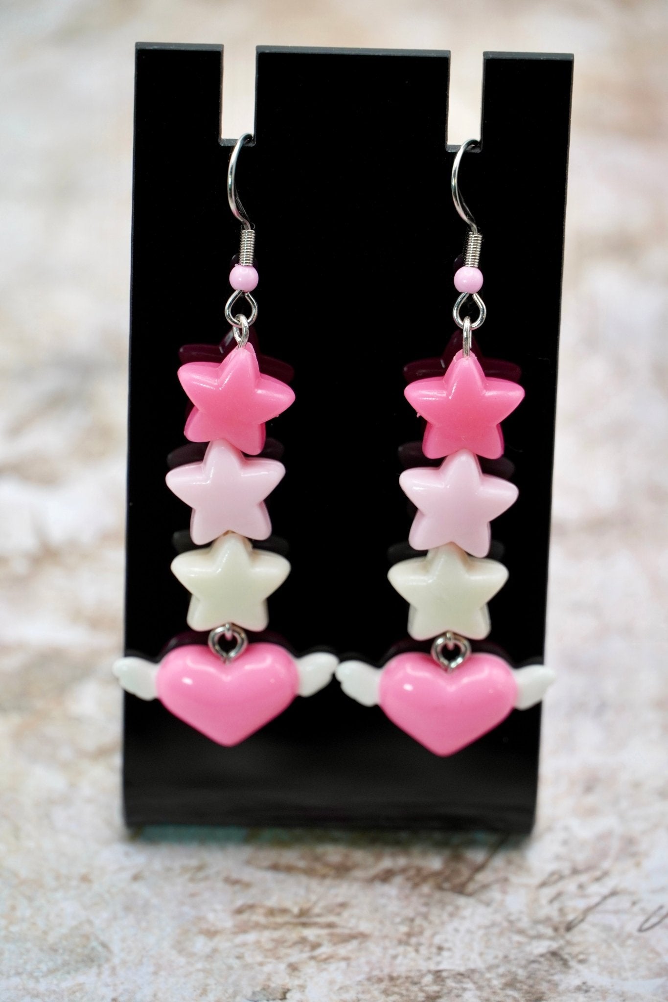 Magic Girl Winged Heart Earrings with Stars - Dekowaii Jewelry Company