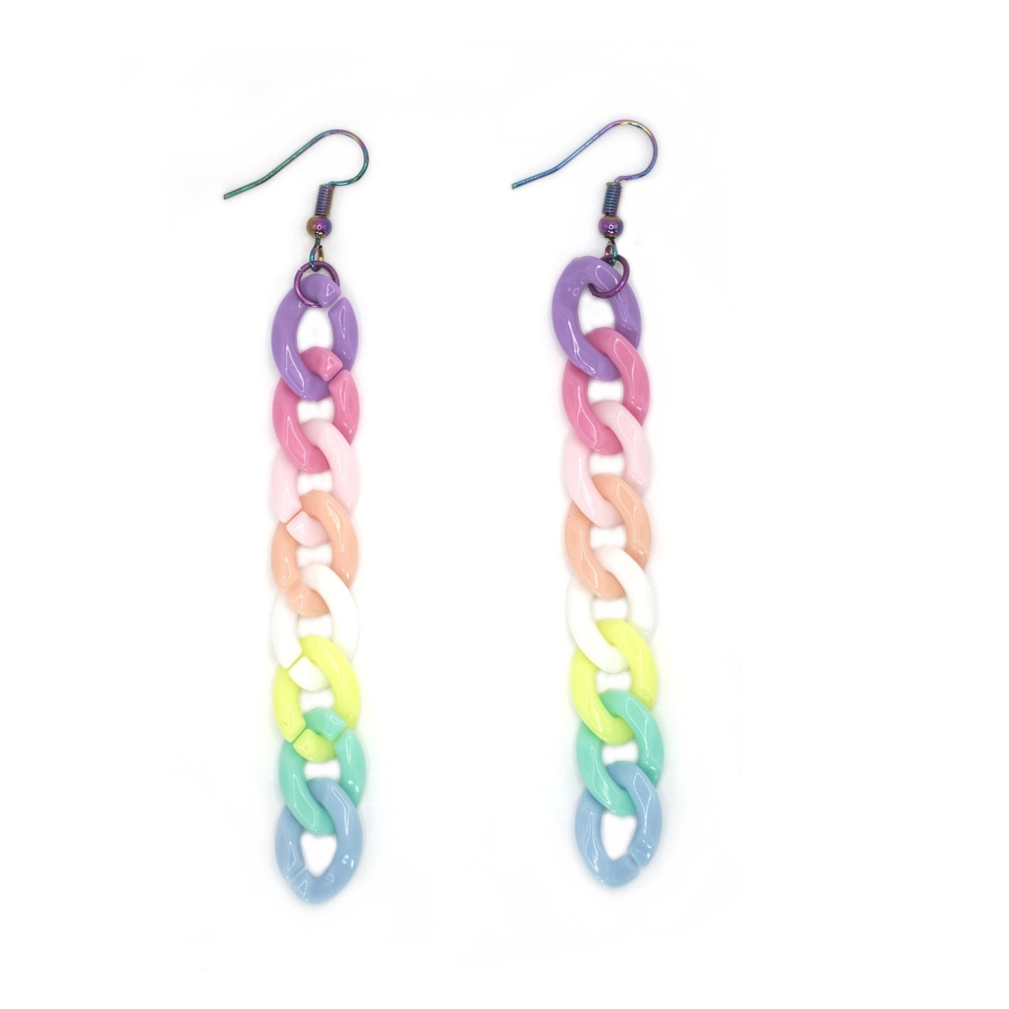 Rainbowcore Pastel Earrings, Chain Drop Earrings, LGBTQ Pride Jewelry - Dekowaii Jewelry Company
