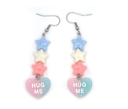 Trans Pride Hug Me Conversation Heart Earrings, LGBTQ Pride Month - Dekowaii Jewelry Company