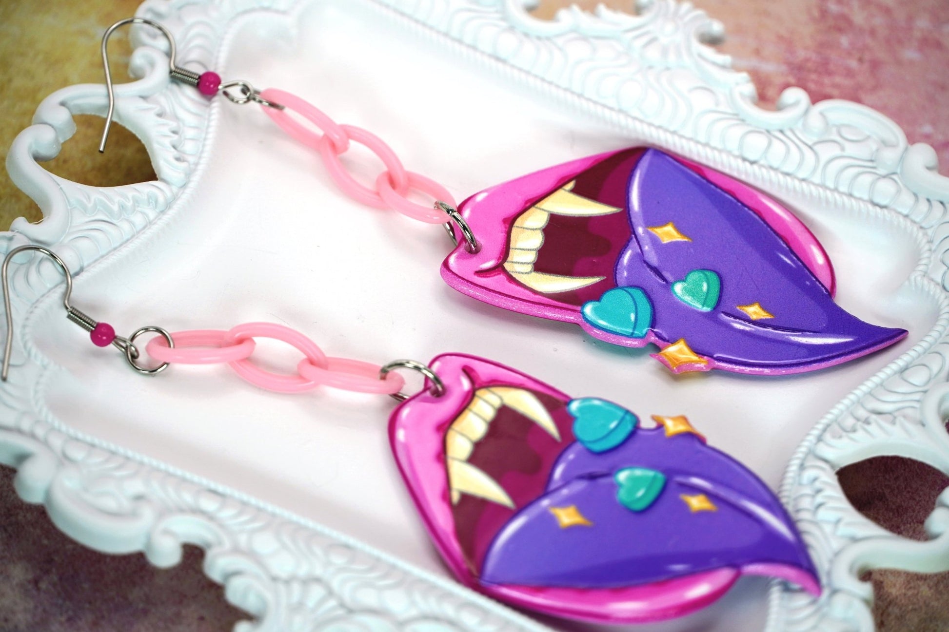 Vampire Mouth with Candy Pills Earrings, Pastel Goth Harajuku Jewelry - Dekowaii Jewelry Company